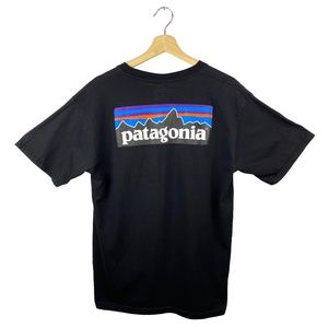 Patagonia Logo Double Sided T-Shirt Black Short Sleeve 100% Recycled Mat. Sz XL